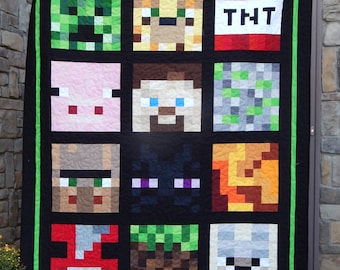 Made to Order, Minecraft Inspired Twin Quilt or Full Size Quilt