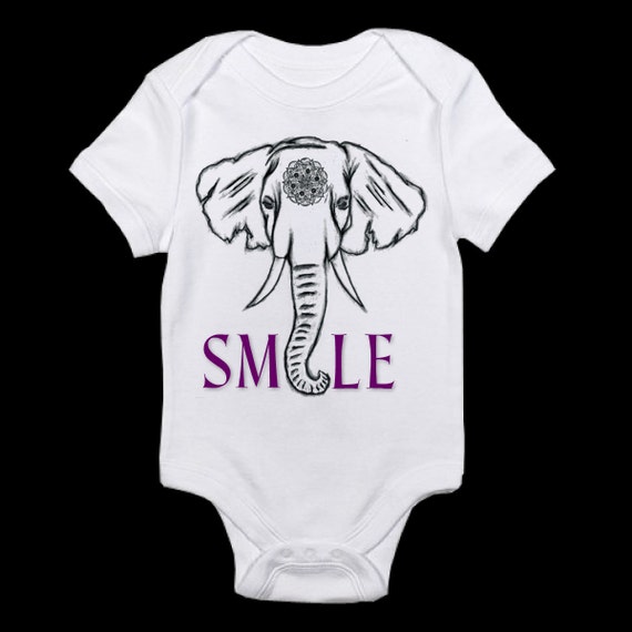 Elephant baby onesie Smiley baby onesie by SweetSassyMadeDesign