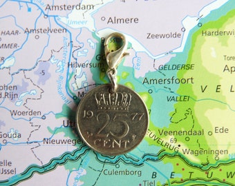 Netherlands Dutch coin charm quarter / kwartje birth year 1948 - 1950 - 1951 - 1952 - 1953 - 1954 - 1955 - 1956 - 1957 - 1958 - 1959 pendant