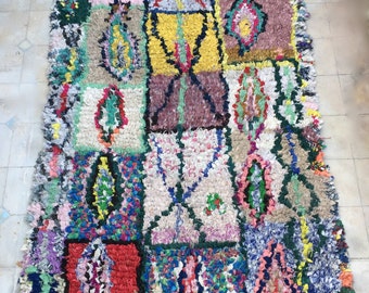 Vintage boho rug , boucherouite, rag rug, berber carpet, moroccan, 238x120cm, 7.8x3.9 FT