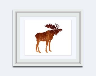 moose print - moose decor - Moose printable - childrens room decor - gift for kids - brown moose - kids wall art - boy Wall art - watercolor