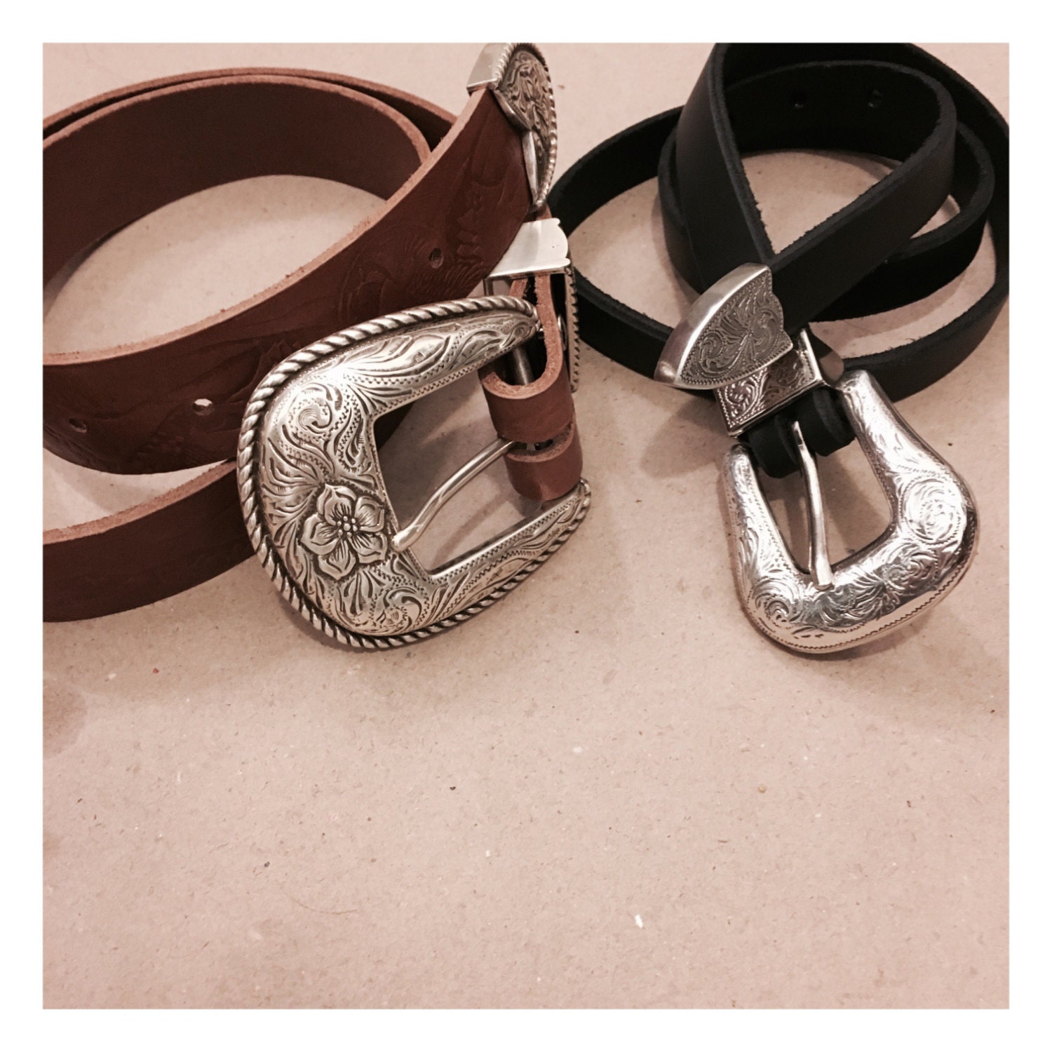 Fancy floral buckle handmade leather western belt