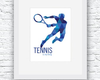 Tennis Digital Print, Tennis Print, Tennis Wall Art, Tennis Decor, Printable Tennis Wall Art, Blue Art, Tennis Poster, Tennis Gift