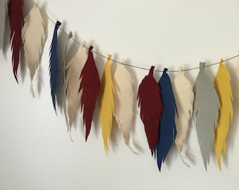Fabric Feather Garland- Photo Prop- room decoration, teepee topper, banner, bunting
