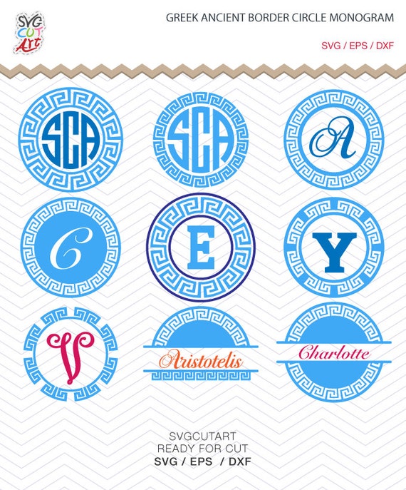 Download Greek Ancient Circle Border Monogram Split DXF SVG EPS Cricut