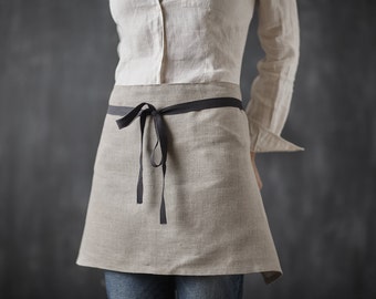 Linen Apron, Women Linen Apron, Half Linen Apron, Cafe Apron, Restaurant Apron, Natural Grey Linen