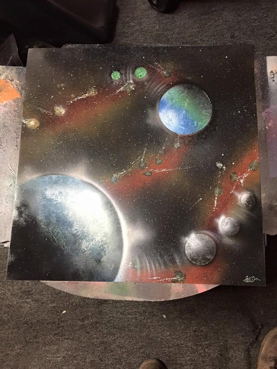 Items similar to Spray Paint art Painting By Ben. outer space galaxy light stars meteors