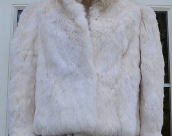 Beautiful Authentic White Rabbit Fur Coat/Jacket With Silver Fox Fur Collar!