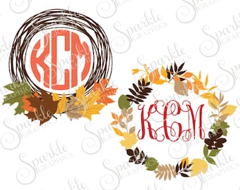 Fall Monogram Frame Cut File Autumn SVG Fall SVG Leaves Leaf Monogram Frame Clipart Svg Dxf Eps Png Silhouette Cricut Vinyl Commercial Use
