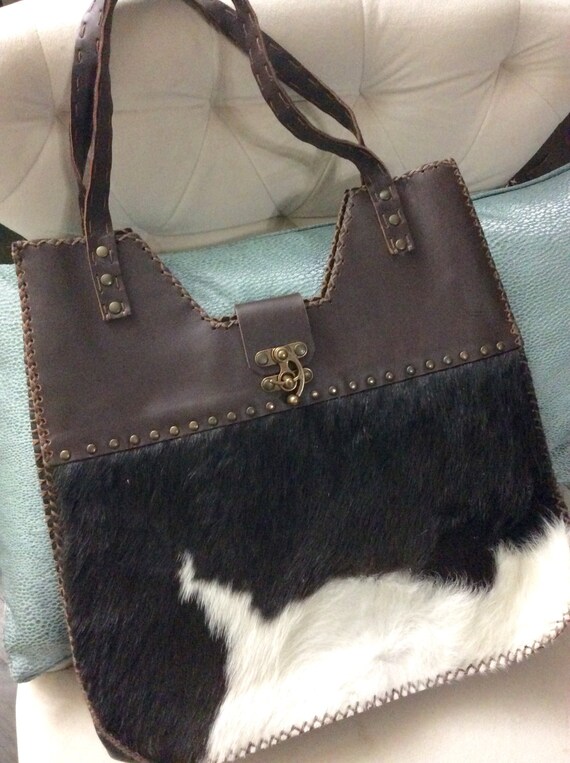 Handmade real cow hide bag leather bag women cowhide purse