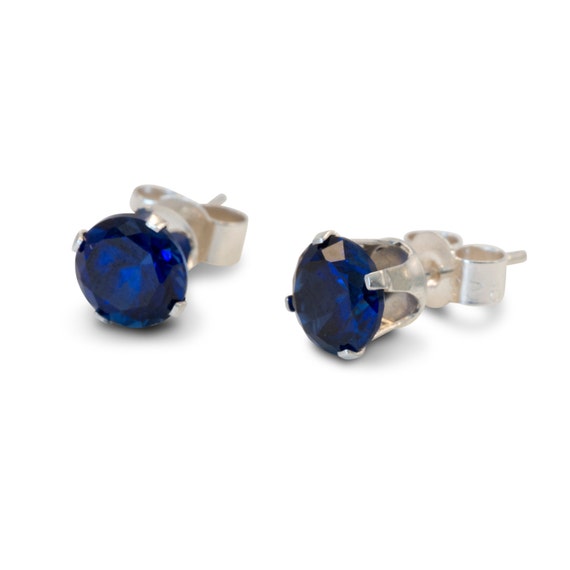 Faceted synthetic Sapphire Earrings Fake Sapphire 6mm Mens