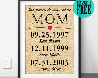 Personalized, Mother Gifts, Mother's Day, My Greatest Blessings Call Me MOM, Mother Print, Burlap Print, Home Decor, Wall Art, Sign, CM46