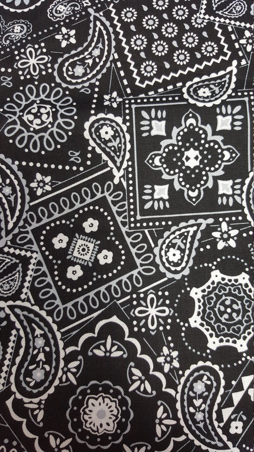 Black Bandana Fabric, by the yard or Fat Quarter, FQ, Kerchief Fabric