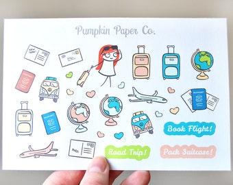 P080-Travel planner stickers, roadtrip stickers, airplane stickers, flight planner stickers, reminder stickers, book flight, 29 stickers