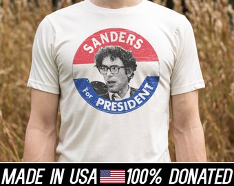 Bernie Sanders Shirt t-shirts Election Pin tee Organic Cotton Recycled Poly blend 100% Profits Donated 2016 Royal Apparel