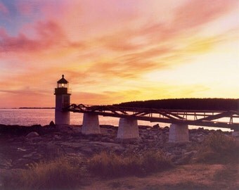 Marshall Point Lighthouse, New England Coast, Maine Lighthouse, Port Clyde Maine, Orange Purple Sky, Beautiful Sunrise, Maine Wall Decor