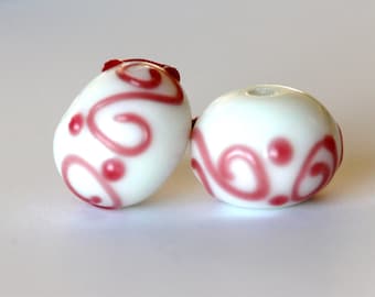 lampwork beads pink & white swirl | murano beads | jewelry supplies | glass beads | handpainted beads | Qty 2 | loose beads | 15x10mm