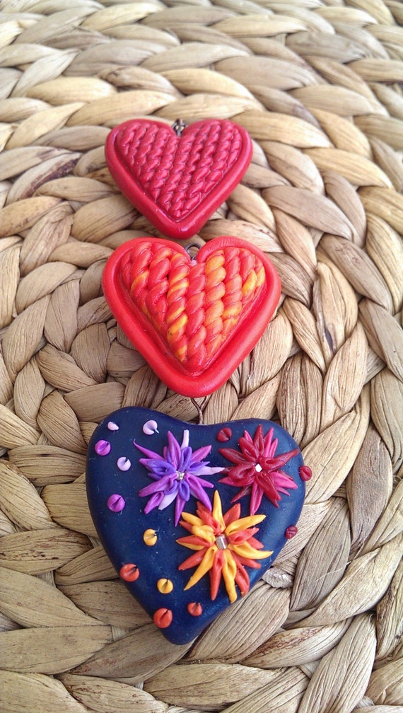 heart polymer clay pendants by Aflameus on Etsy