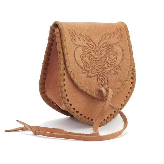 Medieval Leather Bag Bag with embossing 100 Genuine Leather