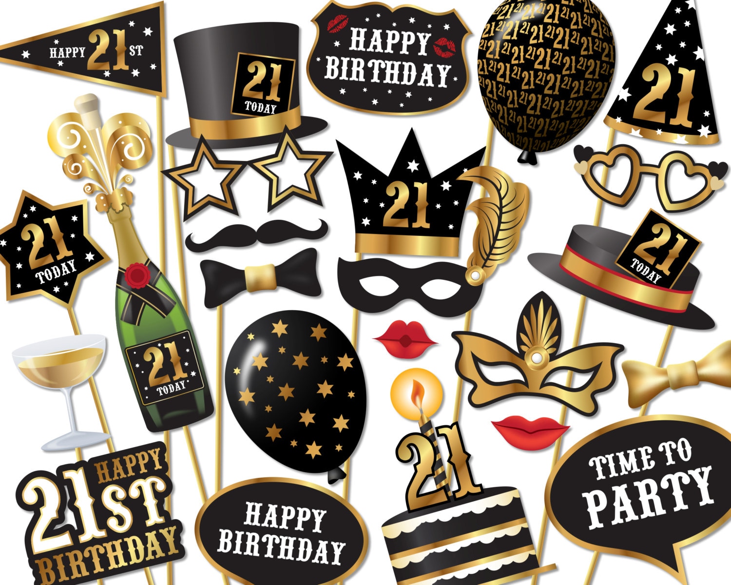 21st birthday Photo Booth props Instant Download printable