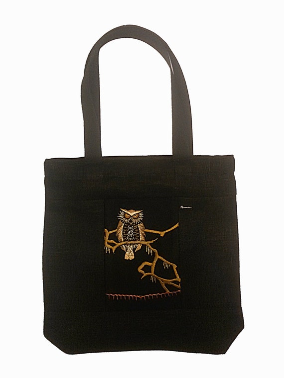 Linen market bag/shopping bag/tote bag with vintage handmade embroidery