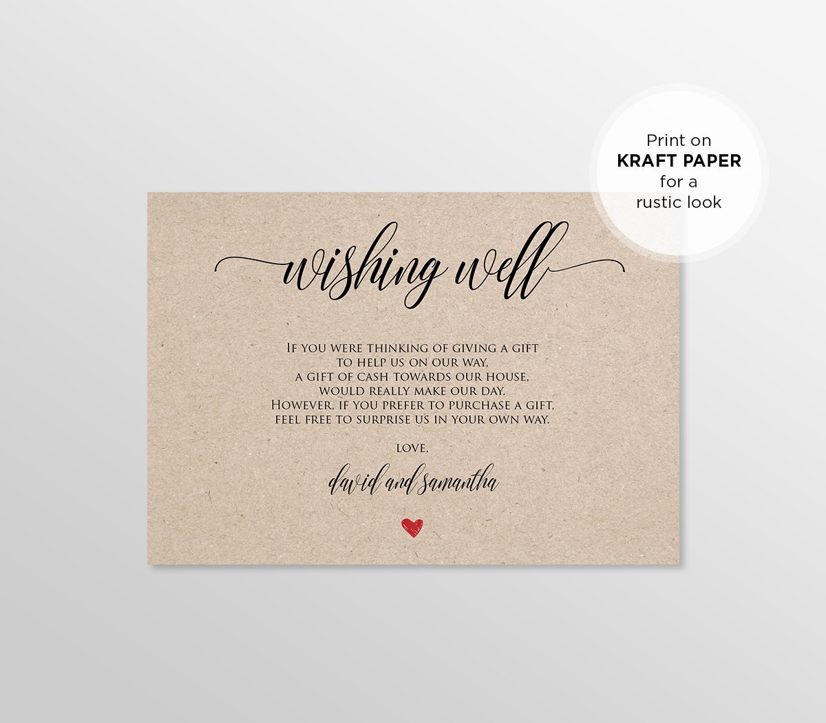 Wishing Well Card Printable, Editable Text, Instant Download, Lieu of ...