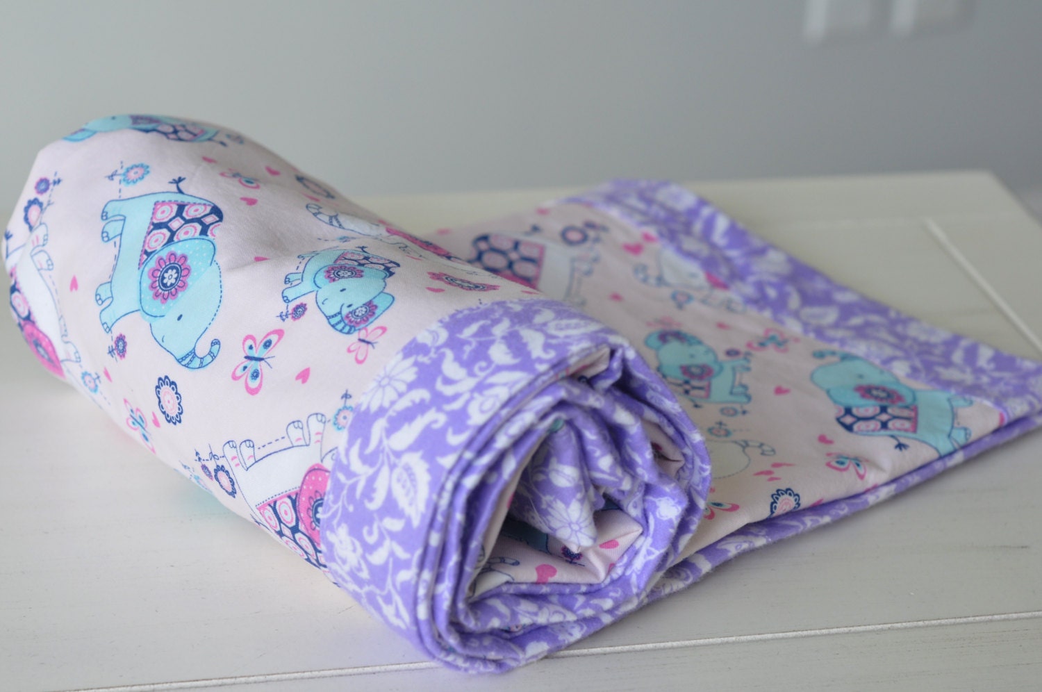 Baby Girl Elephant Flannel Blanket Receiving Blanket by JJCuties