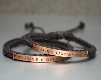 Name Anniversary Date Couple Bracelets, Matching Roman Numeral Bracelets, His and Her Bracelets, Wedding Date Bracelet, Anniversary Gift