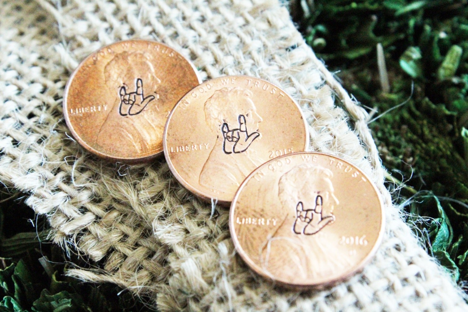Sign Language I love you, Hand Stamped Pennies, Personalized Penny, Engraved Jewelry, Customized, Engraved Penny, Sign Language Jewelry