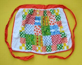 Vintage Terrycloth Apron - Multicolored Patchwork Design