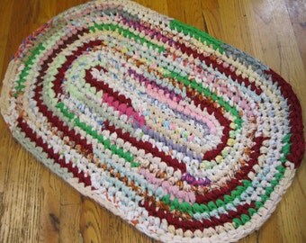 Rag Rug Oval Handmade Crochet Rustic by wishandwantcrochet on Etsy