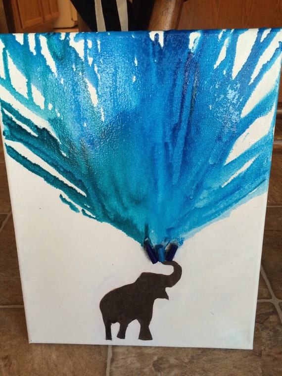 Elephant Melted Crayon Art Blue Painting Art by MadeByMarilynE