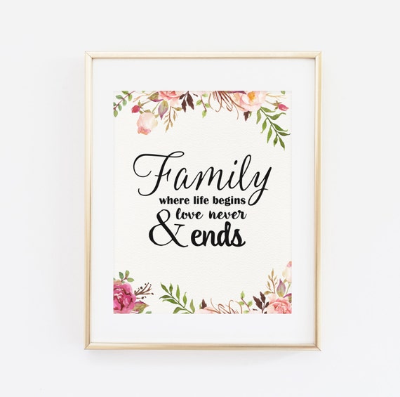 Printable Wall Art Family is where life begins and by BaloeDesigns