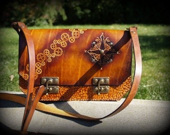 Steampunk leather large handbag model