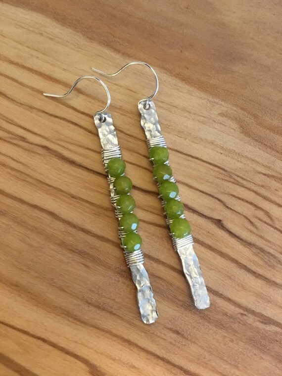 Hammered Aluminum Stick Dangle Earrings Wire Wrapped with