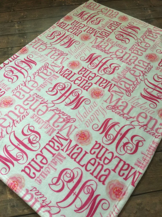 Personalized Pink Rose Baby Blanket Newborn by TheBeeBoutiqueNC