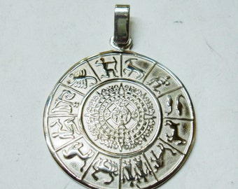 Pendant stone Aztec calendar, horoscope, silver