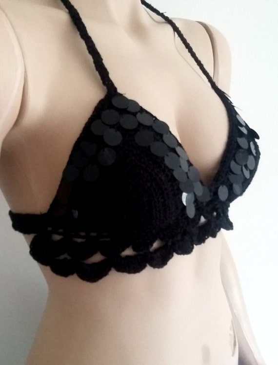 Crochet Bikini Black Crochet Top Handmade Bikini Black