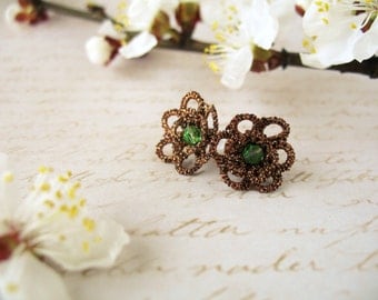 Stud earrings Delicate post earrings Clip on earrings Tatting lace earrings Tatted jewelry Bohemian stud earrings Birthday Gift for her
