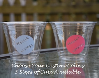 20 Baseball Gender Reveal Cups, BPA Free, 9 12 & 16 oz Cups, Baseball Baby Shower Cups, Clear Plastic Disposable Cups, Sports Gender Reveal