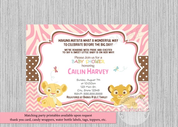 Simba And Nala Baby Shower Invitations 1