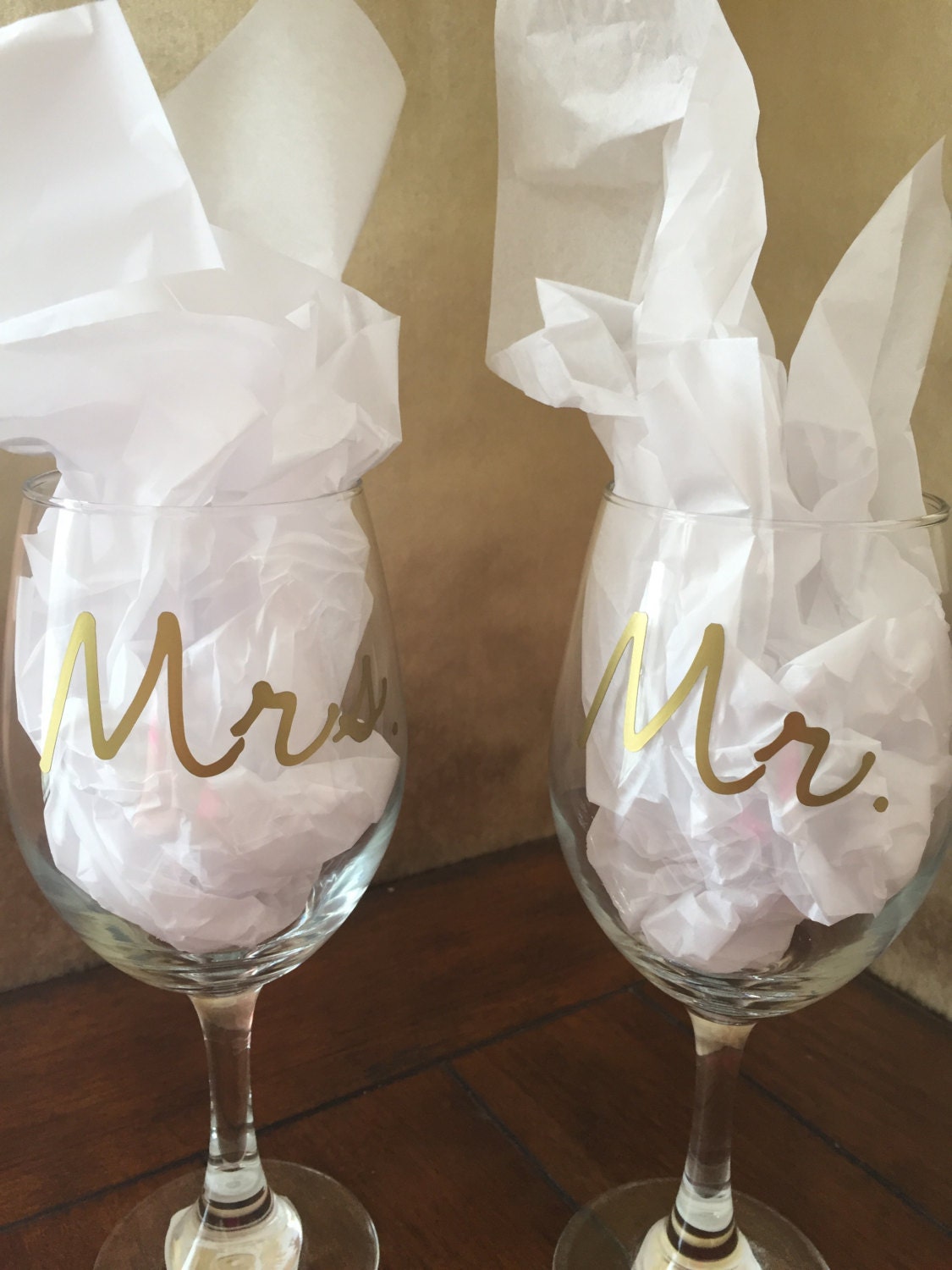 Mr. and Mrs. Personalized wine glasses Wedding by OrphnDesignCo