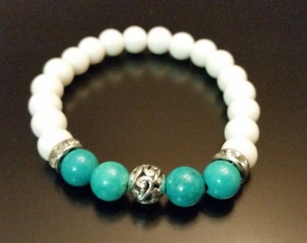turquoise et blanc 8 mm bleu Bracelet Turquoise Howlite, Bracelet homme, Bracelet perle Womens, Bracelet en pierres précieuses, cadeaux