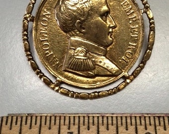 Vintage Pin - Coin Napoleon Medallion, Brooch, Goldtone,