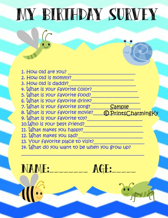 My Birthday Survey by PrintsCharmingKy on Etsy