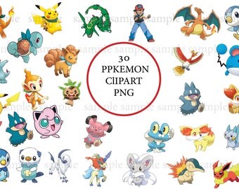 Instant Download - 30 Pokemon Clipart PNG - Printable Digital Clip art - Pokemon party- Instant Download