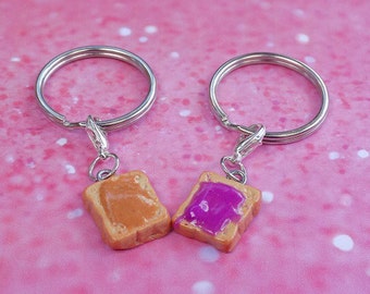 Best friends keychain/ best friend key chain/ kawaii/ mini food/ bff/ best friend peanut butter and jelly/ peanut butter and jelly keychain
