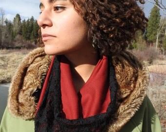 Red and Black Lace Single-Loop Infinity Scarf