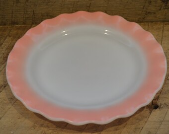 Hazel Atlas Pink Crinoline Plate , Pink Ruffle Plate, Milk Glass, Plate, Pink Plate, Pink Kitchen Decor,
