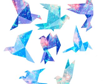 Origami birds planner sticker | Birds sticker pack | Galaxy planner stickers | Forest animals sticker set